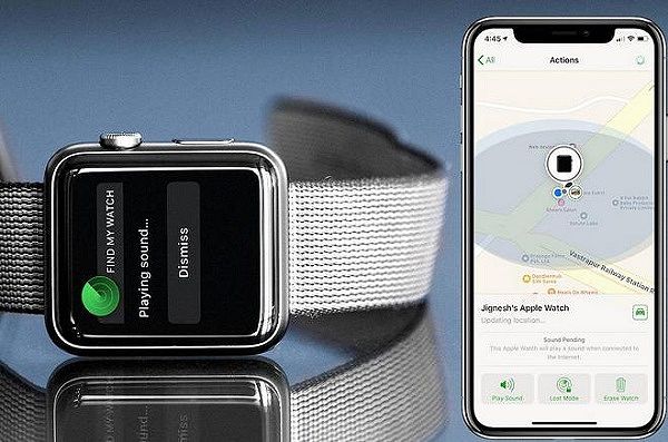Giao diện ứng dụng Find my Apple Watch hiển thị thiết bị đồng hồ bị thất lạc.