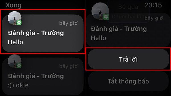 Hình ảnh chọn tin nhắn cần trả lời trên Apple Watch Series 8.