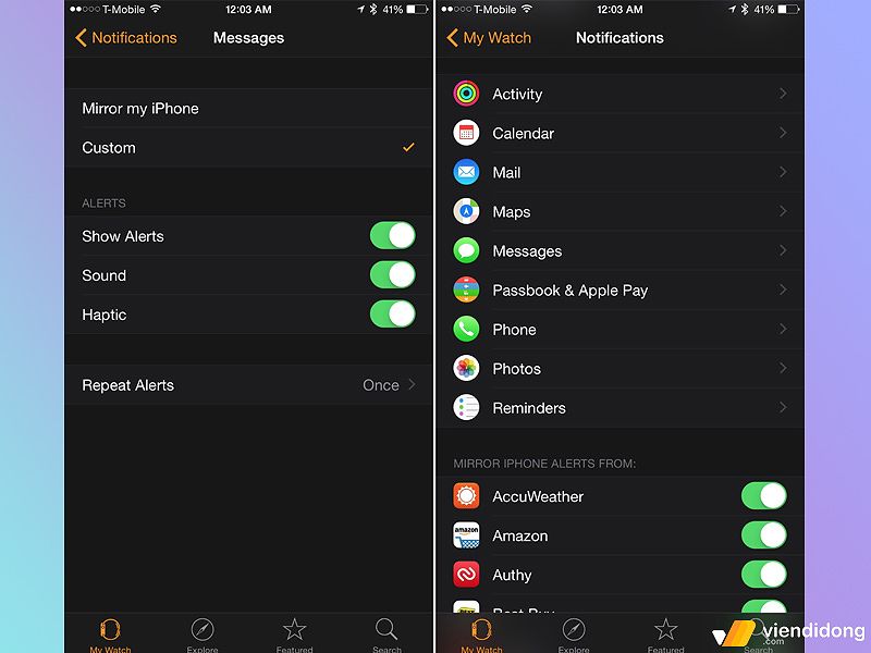 Hình ảnh hướng dẫn cấp quyền thông báo cho ứng dụng trên Apple Watch