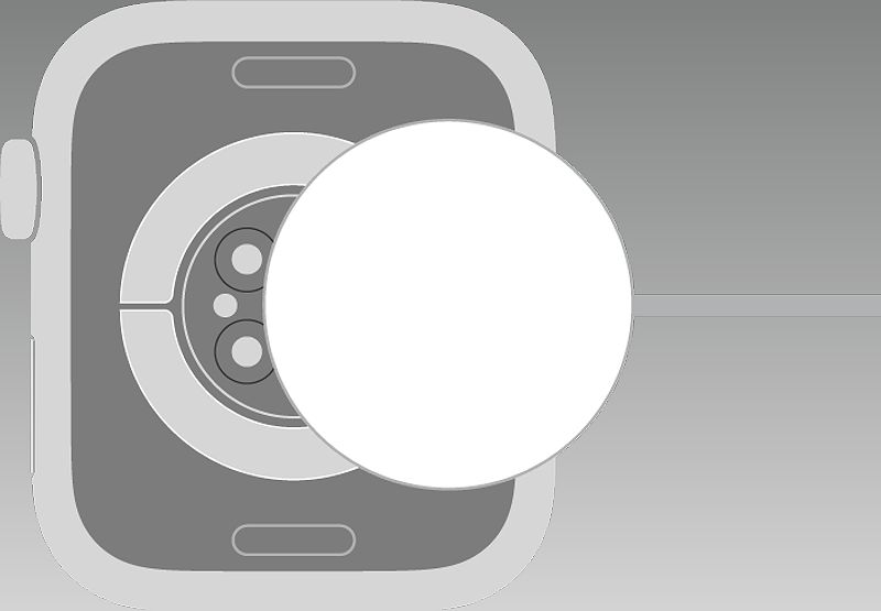 Mặt lõm của bộ sạc gắn bằng nam châm vào mặt sau của Apple Watch.