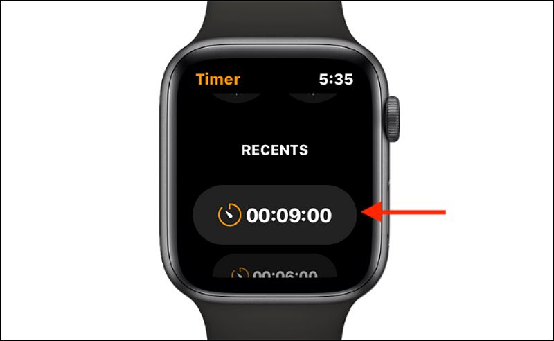 Tìm bộ hẹn giờ tùy chỉnh trong mục Recents trên Apple Watch